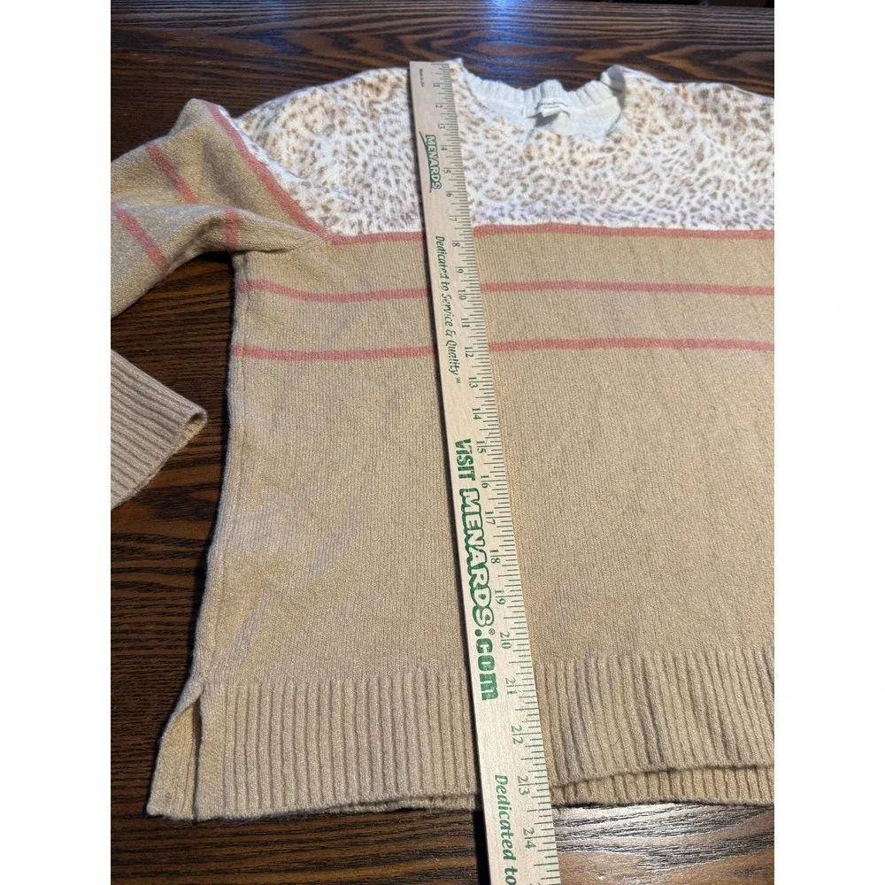 beachlunchlounge‎ Collection Leopard Print Striped Sweater Women's XL Tan Pink